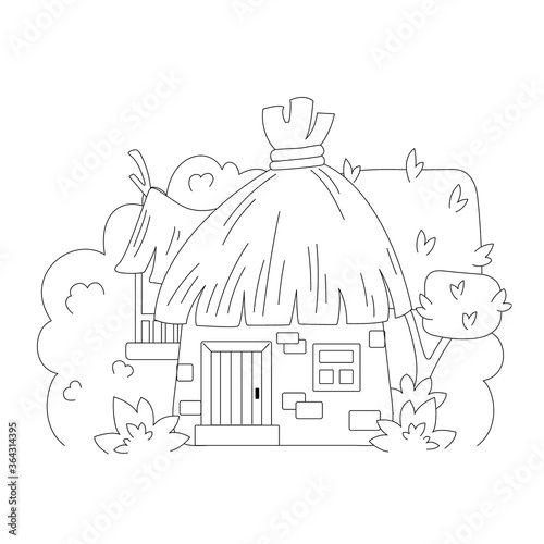 fabulous country house in the garden. Children's coloring book. Vector
