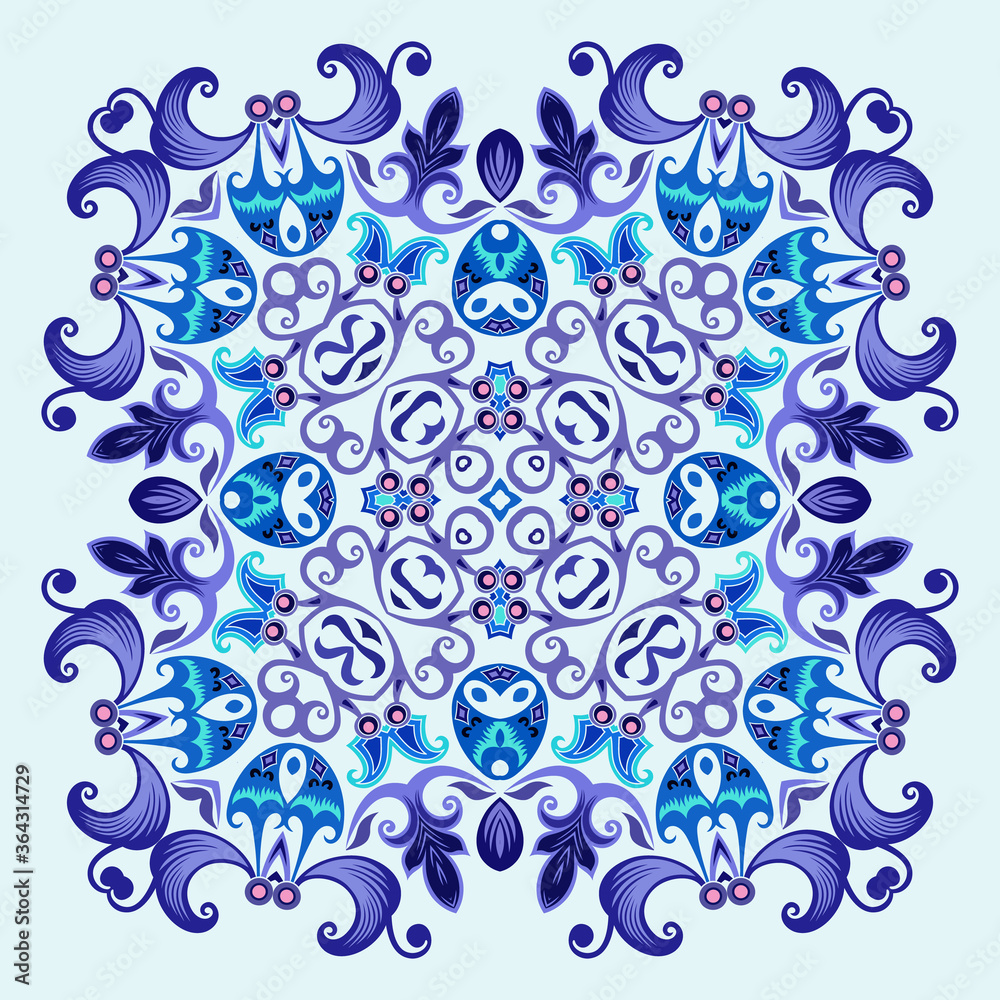 Vector blue decorative floral ethnic illustration Vector blue decorative floral ethnic illustration