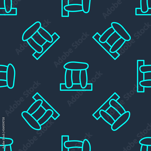 Green line Stonehenge icon isolated seamless pattern on blue background. Vector.