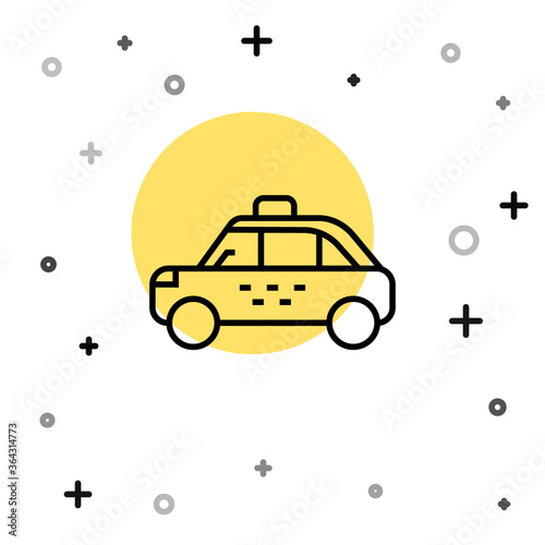Black line Taxi car icon isolated on white background. Random dynamic shapes. Vector.