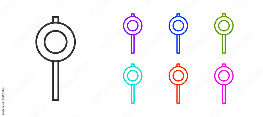 Black line Road traffic sign. Signpost icon isolated on white background. Pointer symbol. Street information sign. Direction sign. Set icons colorful. Vector. Black line Road traffic sign. Signpost icon isolated on white background. Pointer symbol. Street information sign. Direction sign. Set icons colorful. Vector.