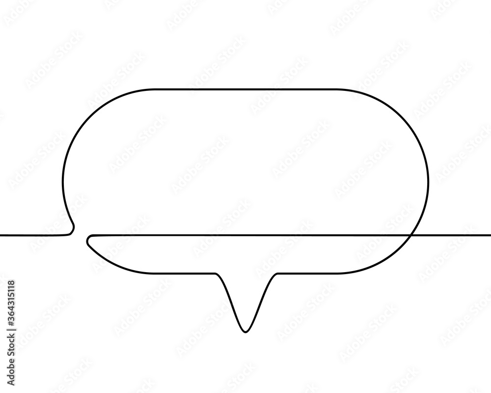 Continuous line drawing of speech bubble, Black and white vector minimalistic linear illustration made of one line Continuous line drawing of speech bubble, Black and white vector minimalistic linear illustration made of one line