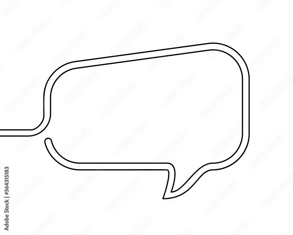 Continuous line drawing of rectangular speech bubble, Black and white vector minimalistic linear illustration made of one line