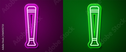 Glowing neon line Police rubber baton icon isolated on purple and green background. Rubber truncheon. Police Bat. Police equipment. Vector.