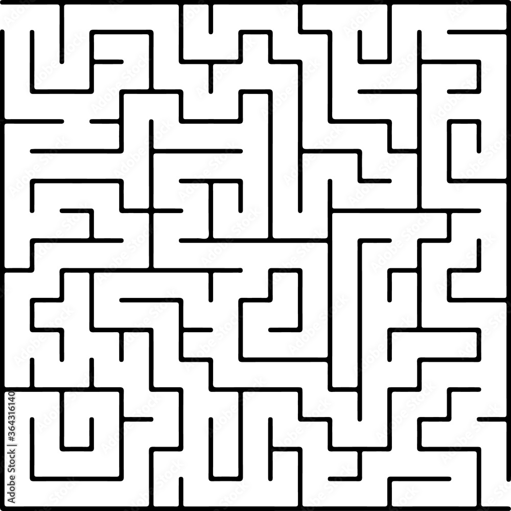 White vector background with a black maze. Abstract illustration with maze on a white background. Concept for books, magazines with complex tasks.