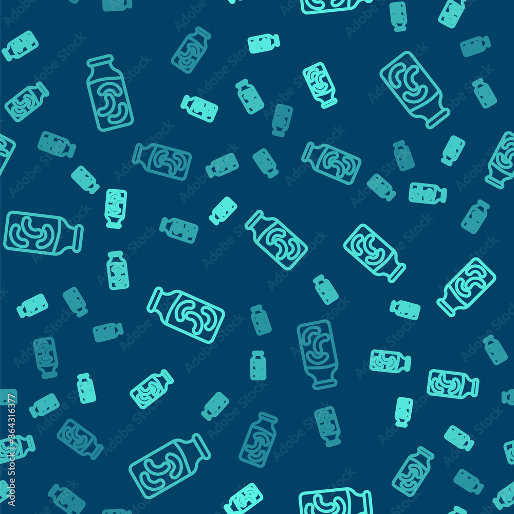 Green line Pickled cucumbers in a jar icon isolated seamless pattern on blue background. Vector. Green line Pickled cucumbers in a jar icon isolated seamless pattern on blue background. Vector.