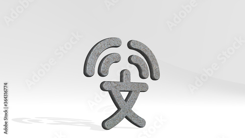 SPEECH TRANSLATE casting shadow from a perspective. A thick sculpture made of metallic materials of 3D rendering. illustration and bubble