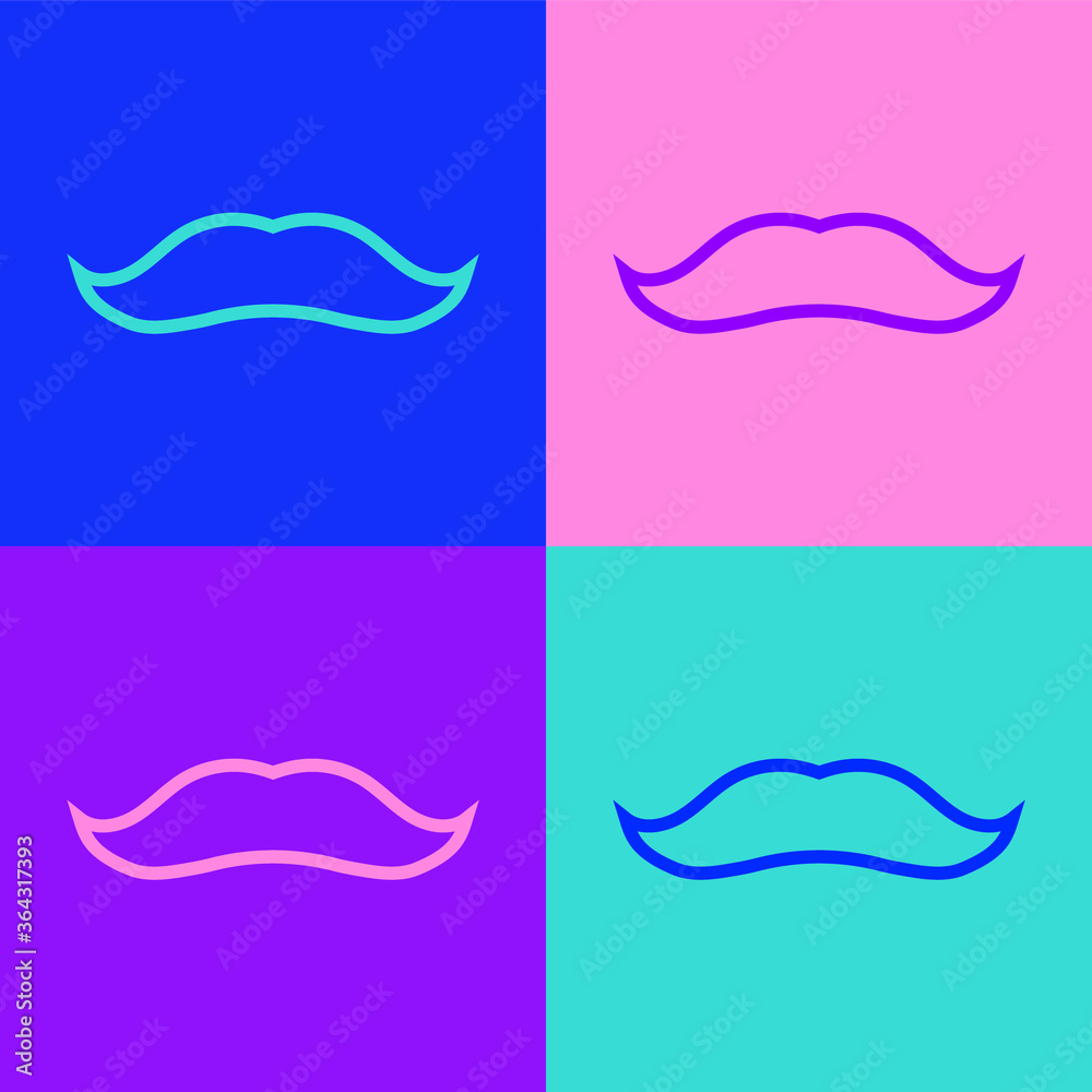 Pop art line Mustache icon isolated on color background. Barbershop symbol. Facial hair style. Vector.