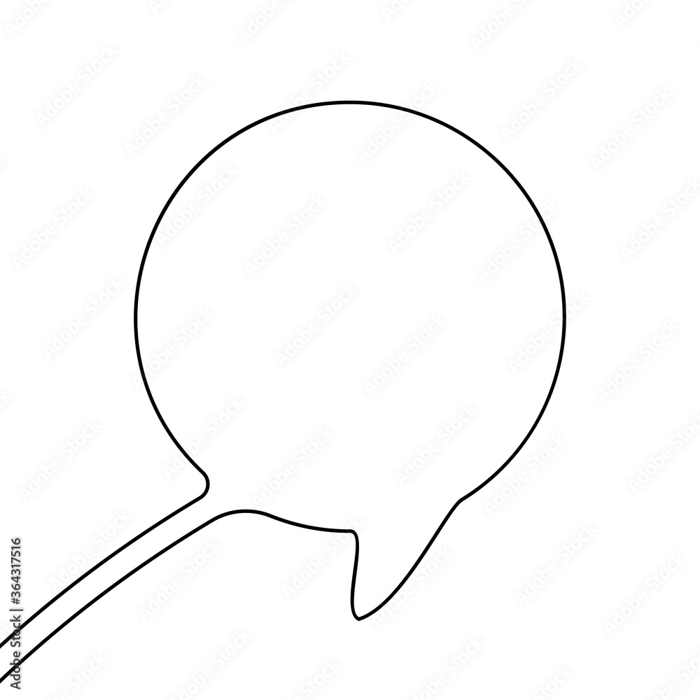 Continuous line drawing of round speech bubble, Black and white vector minimalistic linear illustration made of one line