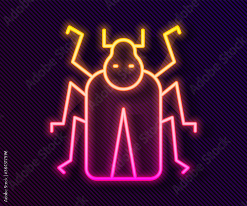 Glowing neon line Beetle bug icon isolated on black background. Vector.
