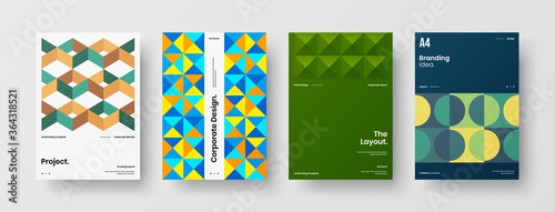 Company identity brochure template collection. Business presentation vector A4 vertical orientation front page mock up set. Corporate report cover abstract geometric illustration design layout bundle.