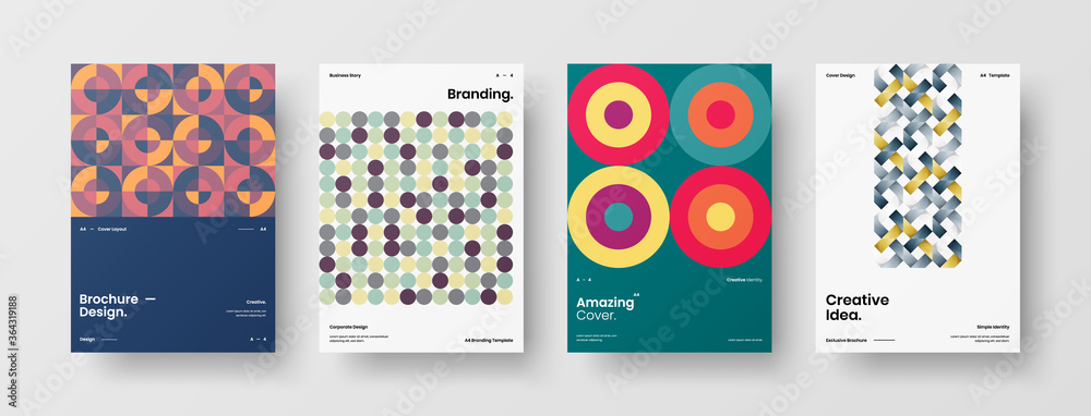 © kitka - Company identity brochure template collection. Business presentation vector A4 vertical orientation front page mock up set. Corporate report cover abstract geometric illustration design layout bundle.