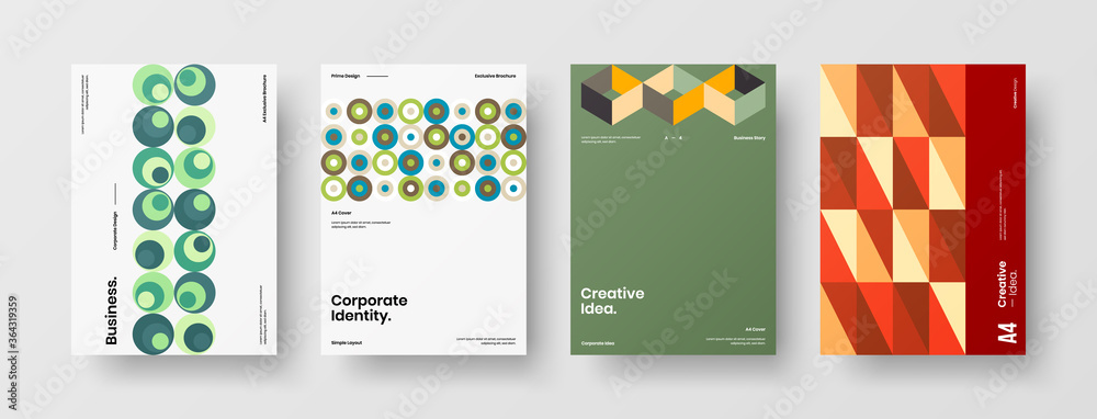 Company identity brochure template collection. Business presentation vector A4 vertical orientation front page mock up set. Corporate report cover abstract geometric illustration design layout bundle.