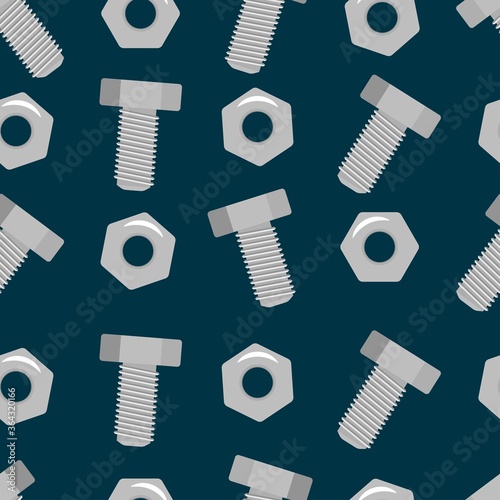 Vector graphics, seamless background, bolts and nuts. Flat design.