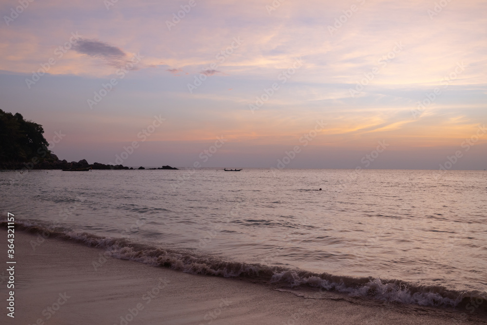 Landscape of sunset tropical beach in Phuket