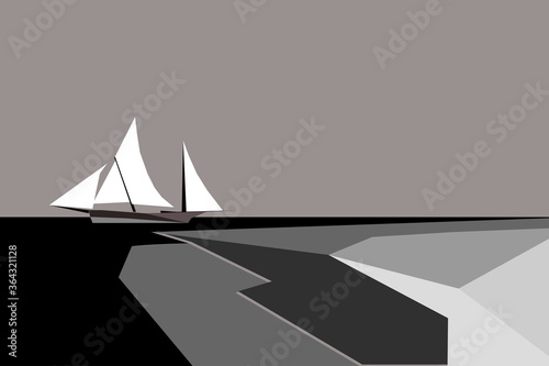Sailboat and waves on dark water