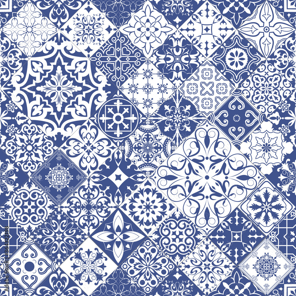 Seamless tiles background in portuguese style. Mosaic pattern for ceramic in dutch, portuguese, spanish, italian style.