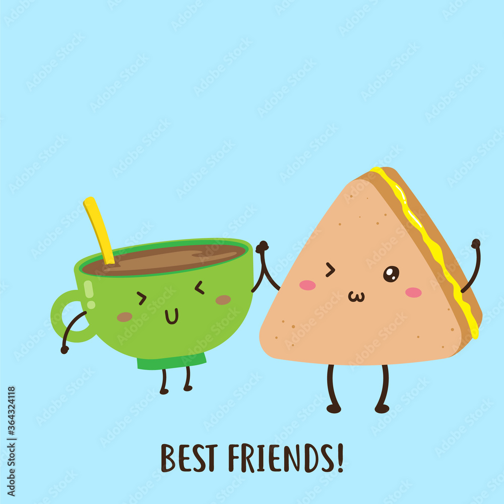Cute happy cup of coffee and jam sandwich vector design Cute happy cup of coffee and jam sandwich vector design
