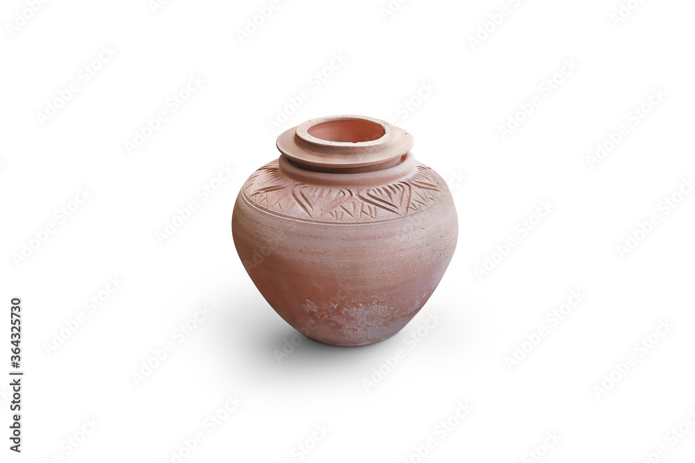 Thai style clay jar isolated on white background