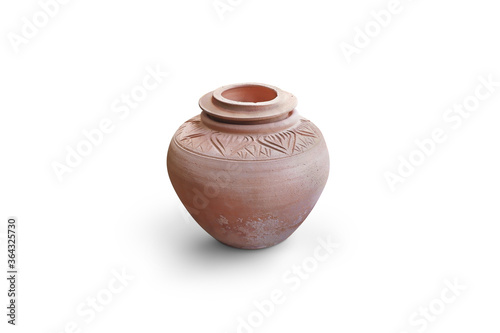 Thai style clay jar isolated on white background