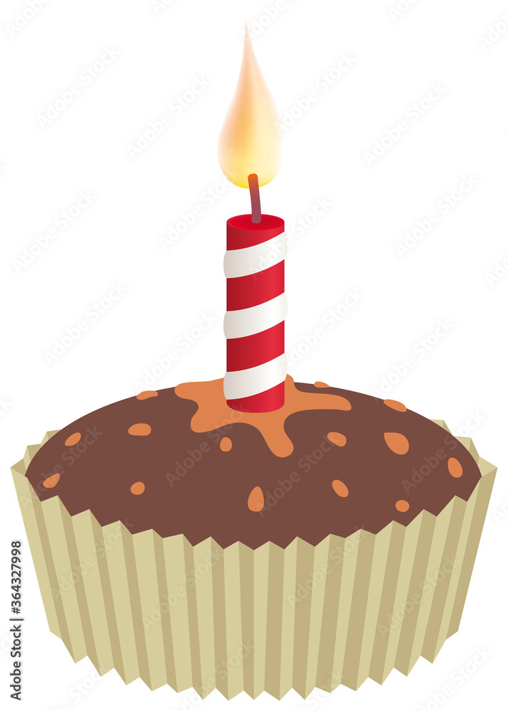 Cupcake with candle. Vector illustration of a delicious cupcake with a burning candle. Cupcake with candle. Vector illustration of a delicious cupcake with a burning candle.