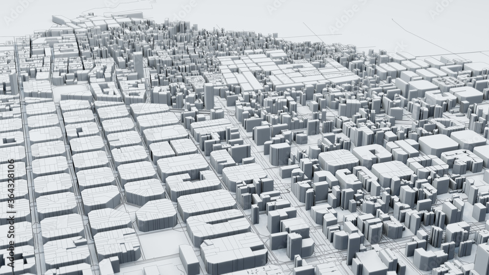 Fototapeta Techno mega city; urban and futuristic technology concepts, 3d rendering