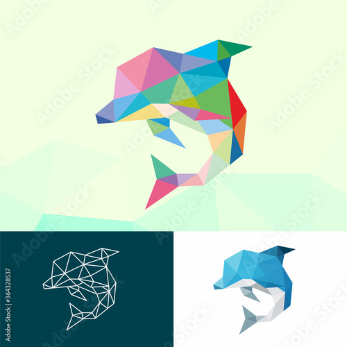 DOLPIN SEA ANIMALS LOW POLY LOGO ICON SYMBOL SET