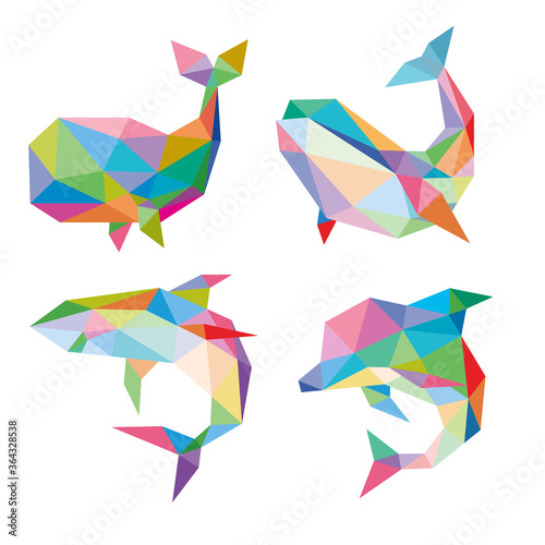 SEA ANIMALS LOWPOLY LOGO ICON SYMBOL SET