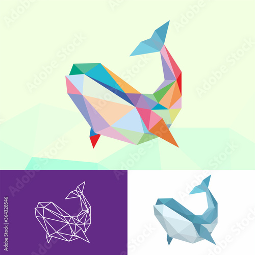 WHALE SEA ANIMALS LOW POLY LOGO ICON SYMBOL SET