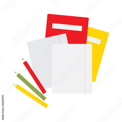 Notebook and pencil. Flat vector illustration.