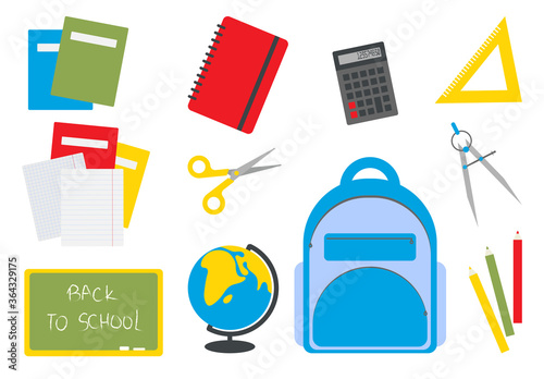 Back to school  icons and vector design elements. Education stationery supplies and tools isolated on white background.