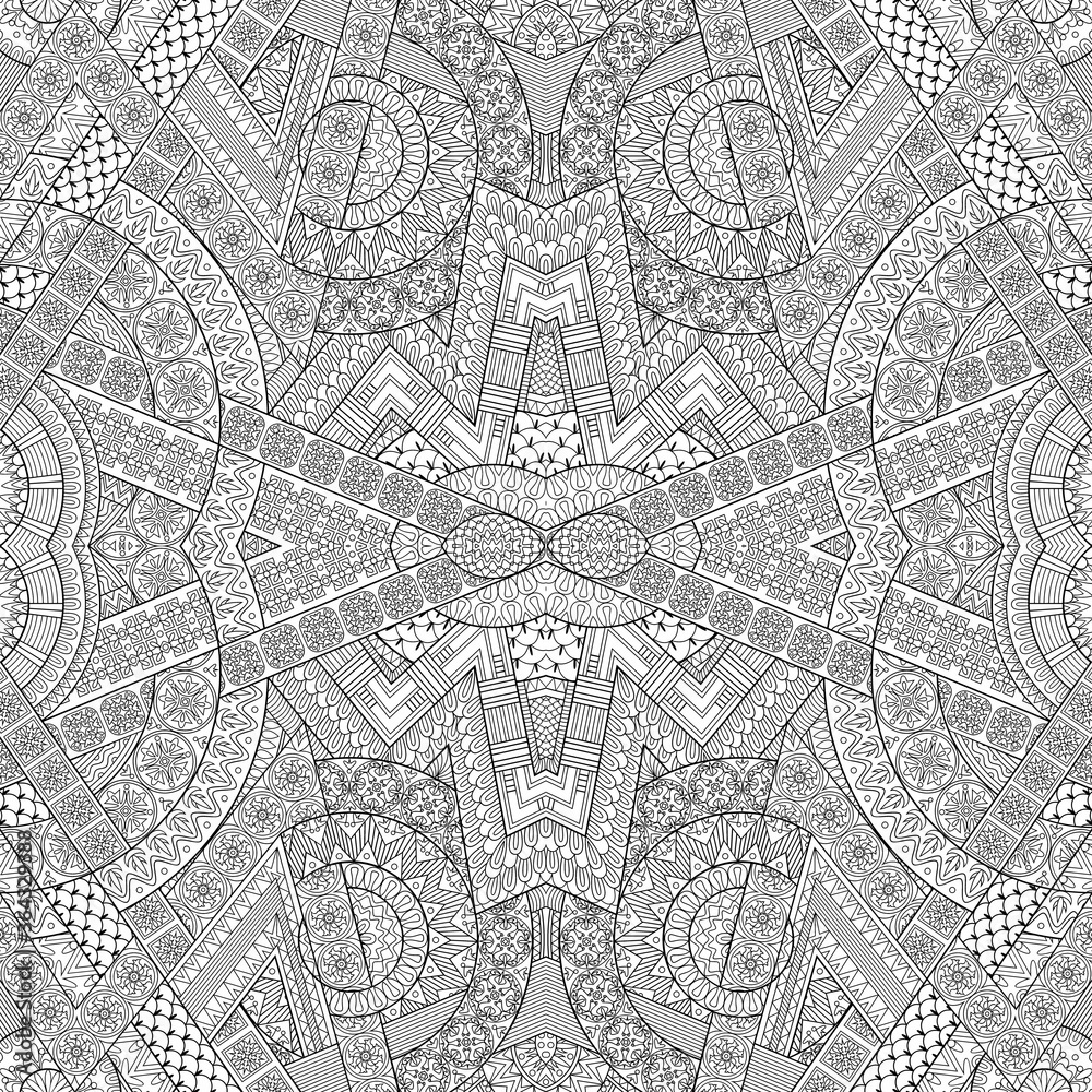 Obraz premium Vector ethnic hand drawn line art seamless pattern