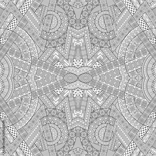 Vector ethnic hand drawn line art seamless pattern