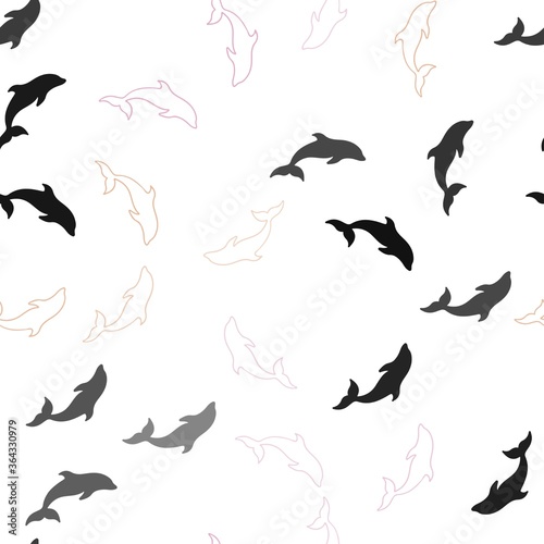 Light Multicolor vector seamless template with dolphins. Isolated sea dolphins on white background. Pattern for wildlife ad, booklets.