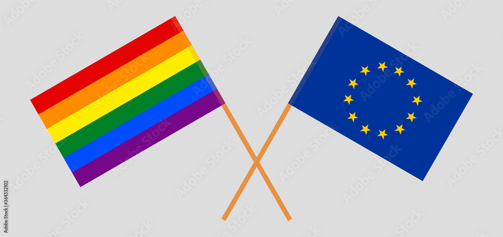 Crossed flags of LGBT and the EU Crossed flags of LGBT and the EU