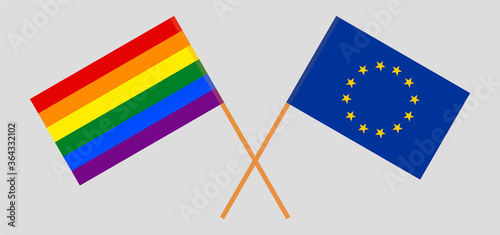 Crossed flags of LGBT and the EU