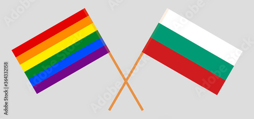 Crossed flags of LGBT and Bulgaria