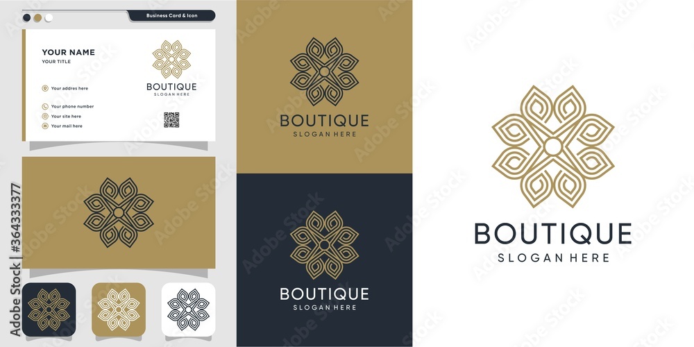 Boutique ornament logo with line art style and business card design template Premium Vector Boutique ornament logo with line art style and business card design template Premium Vector