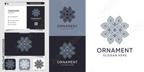 Luxury ornament with line art logo and business card design Premium Vector