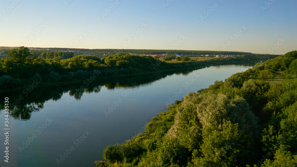 View of the Don River and surrounding villages from the bridge in the Voronezh region View of the Don River and surrounding villages from the bridge in the Voronezh region