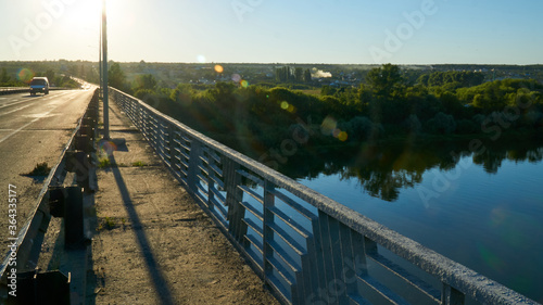 View of the Don River and surrounding villages from the bridge in the Voronezh region