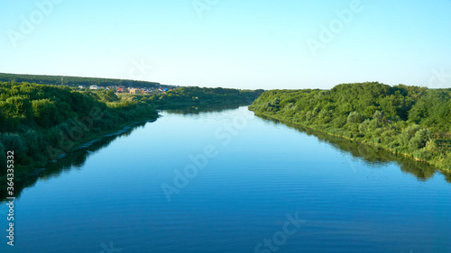 View of the Don River and surrounding villages from the bridge in the Voronezh region