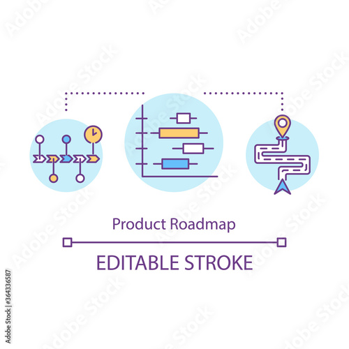 Product roadmap concept icon. Direction of business development. Financial planning. Product management idea thin line illustration. Vector isolated outline RGB color drawing. Editable stroke