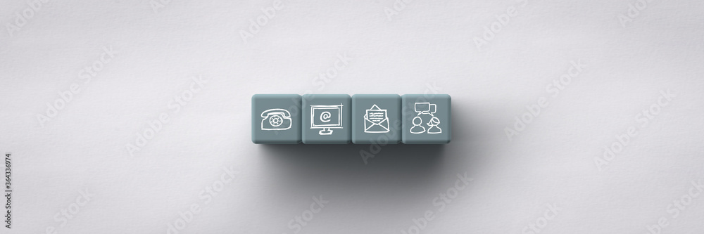 Cubes with contact icons hand drawn Cubes with contact icons hand drawn