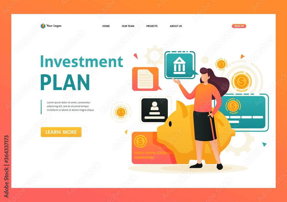 Girl demonstrates her investment plan, investment and profit growth, Bank deposit. Flat 2D character. Landing page concepts and web design