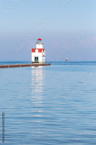 Kewaunee Pierhead Lighthouse in Kewaunee, Wisconsin on lake Michigan in July