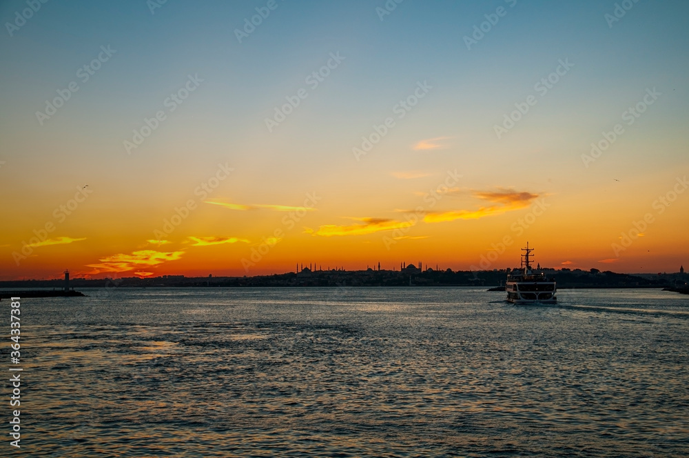 Naklejka premium Passengers on the ferryboat in Kadikoy.