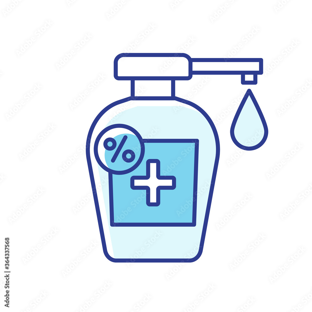 Alcohol based disinfectant RGB color icon. Personal hygiene, bacteria protection. Liquid soap dispenser, antibacterial sanitizer bottle isolated vector illustration Alcohol based disinfectant RGB color icon. Personal hygiene, bacteria protection. Liquid soap dispenser, antibacterial sanitizer bottle isolated vector illustration