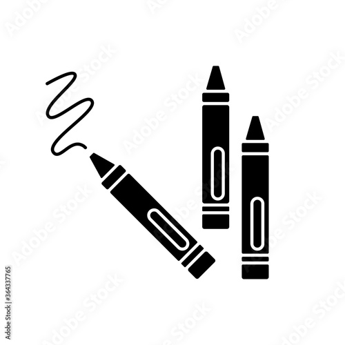 Crayons black glyph icon. Wax pencils for drawing. Children creativity and fine motor skills development toys. Color recognition. Silhouette symbol on white space. Vector isolated illustration