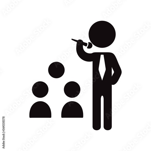 Spokesman on podium. Public speech, political campaign talk sign. Speaker icon.